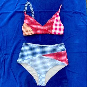 Marysia Swim. Suffolk gingham triangle bikini top and bottoms.